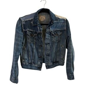 Polo‎ Ralph Lauren Patchwork Distressed Trucker Jean Jacket w/ Star on Elbow